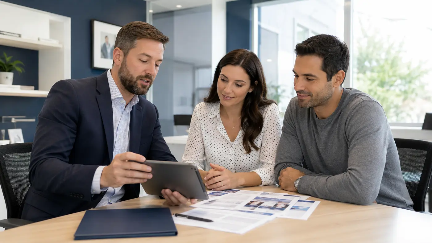 Independent insurance advisor comparing auto coverage options with clients