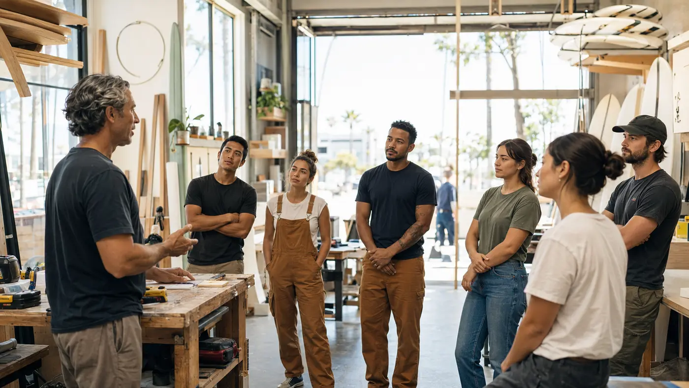 California small-business employees participating in a workplace safety briefing