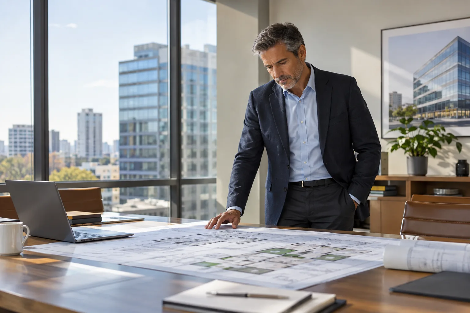 office property owner reviewing tenant occupancy plans