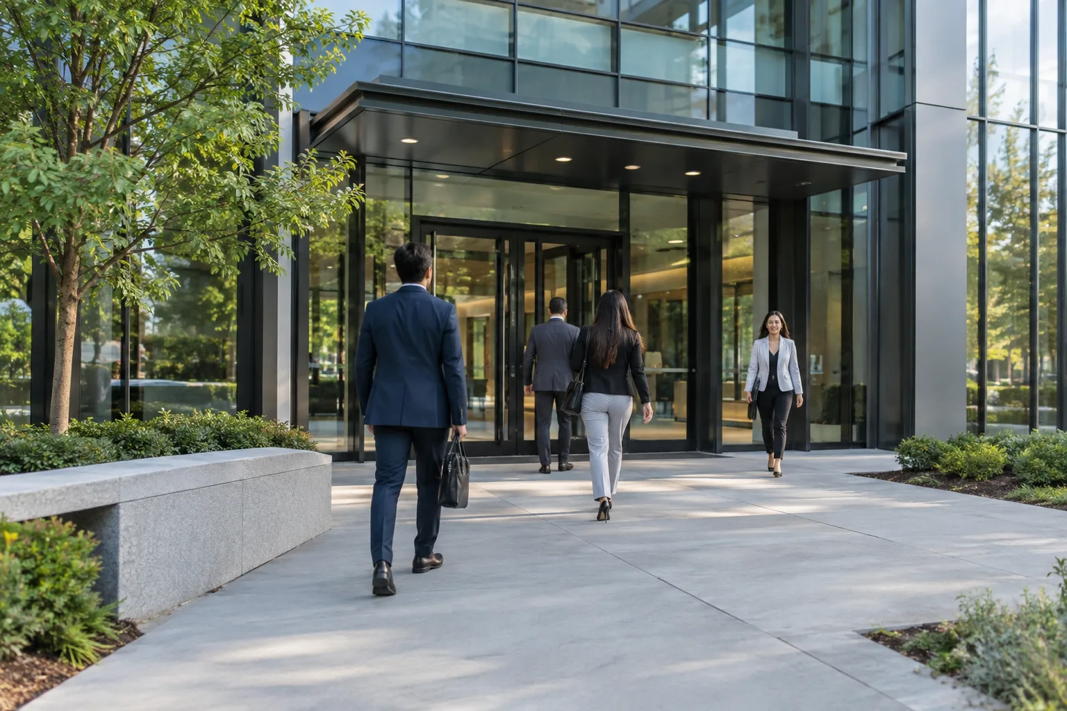 well-maintained office entrance and accessible pedestrian walkway