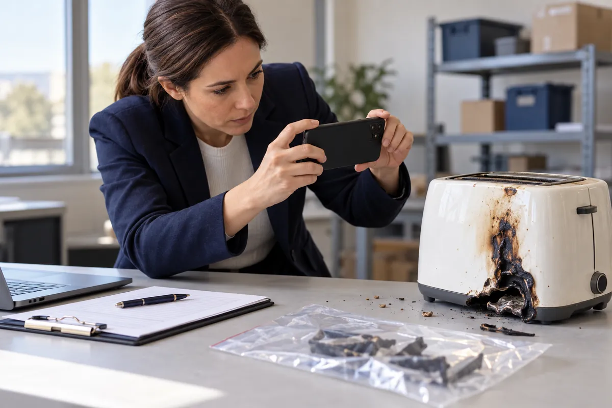 Quality manager documenting a damaged household product for an incident report