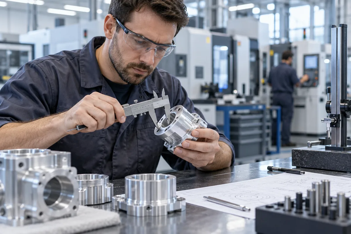 Quality engineer measuring a nonweapon industrial component