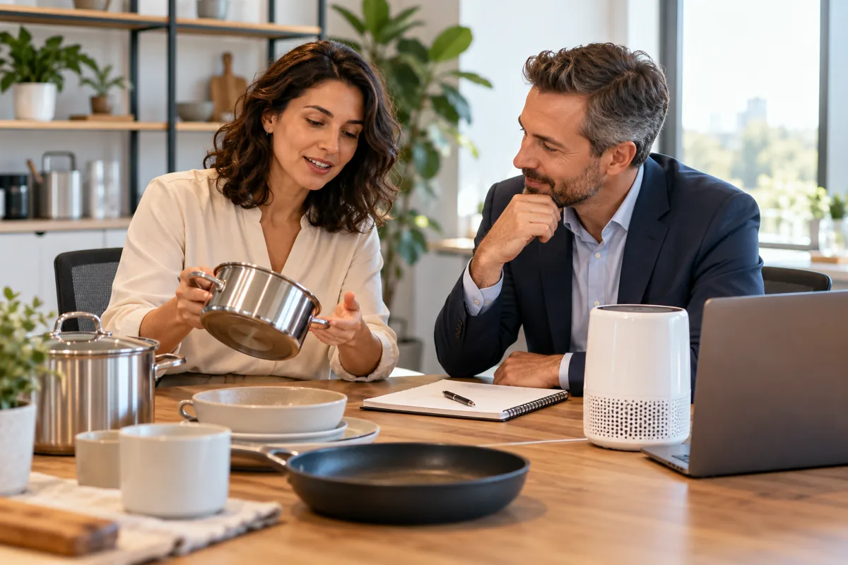 Business owner and advisor reviewing a product insurance submission