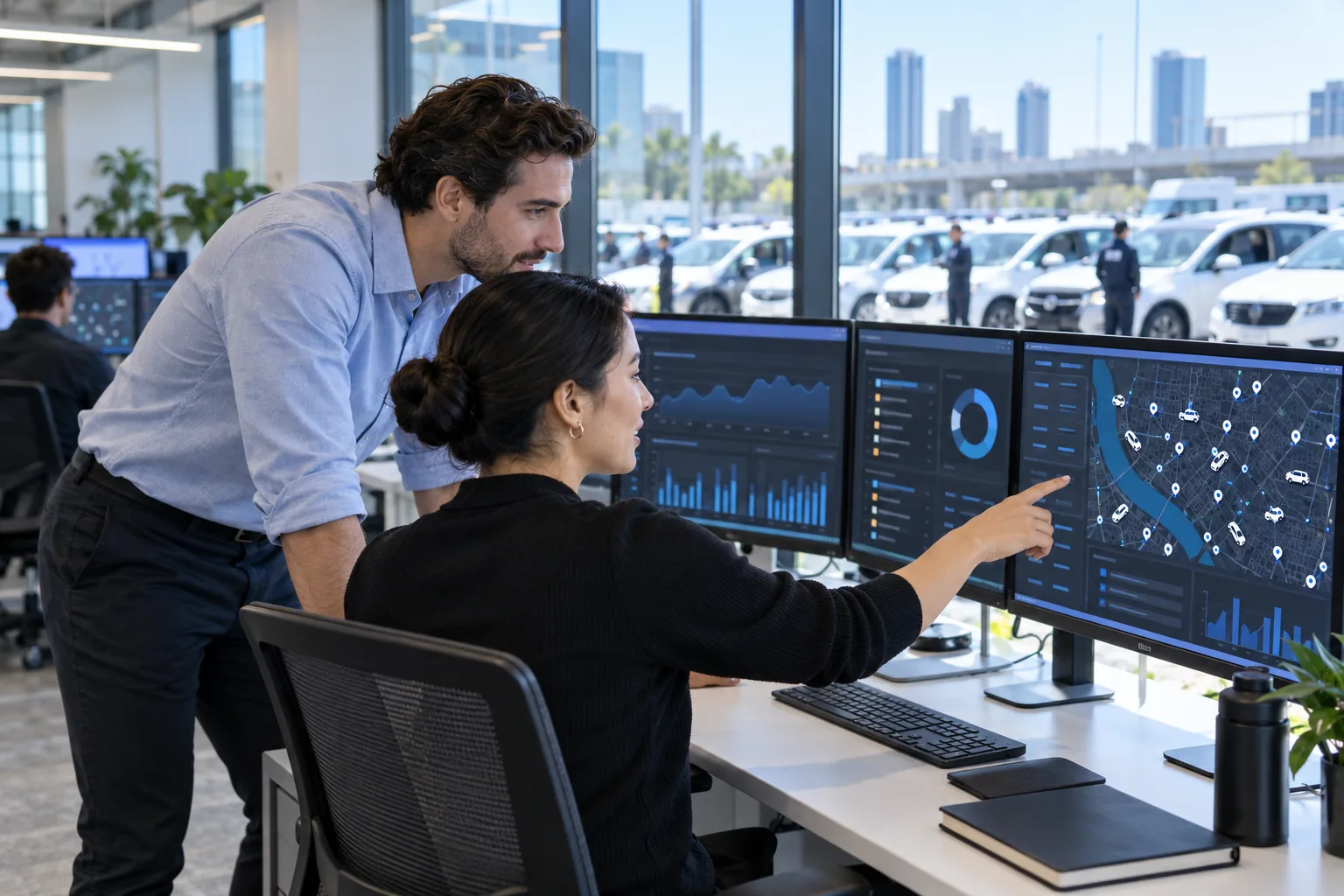 Mobility operations team reviewing passenger fleet activity